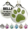 Engraved round paw print pet ID tag