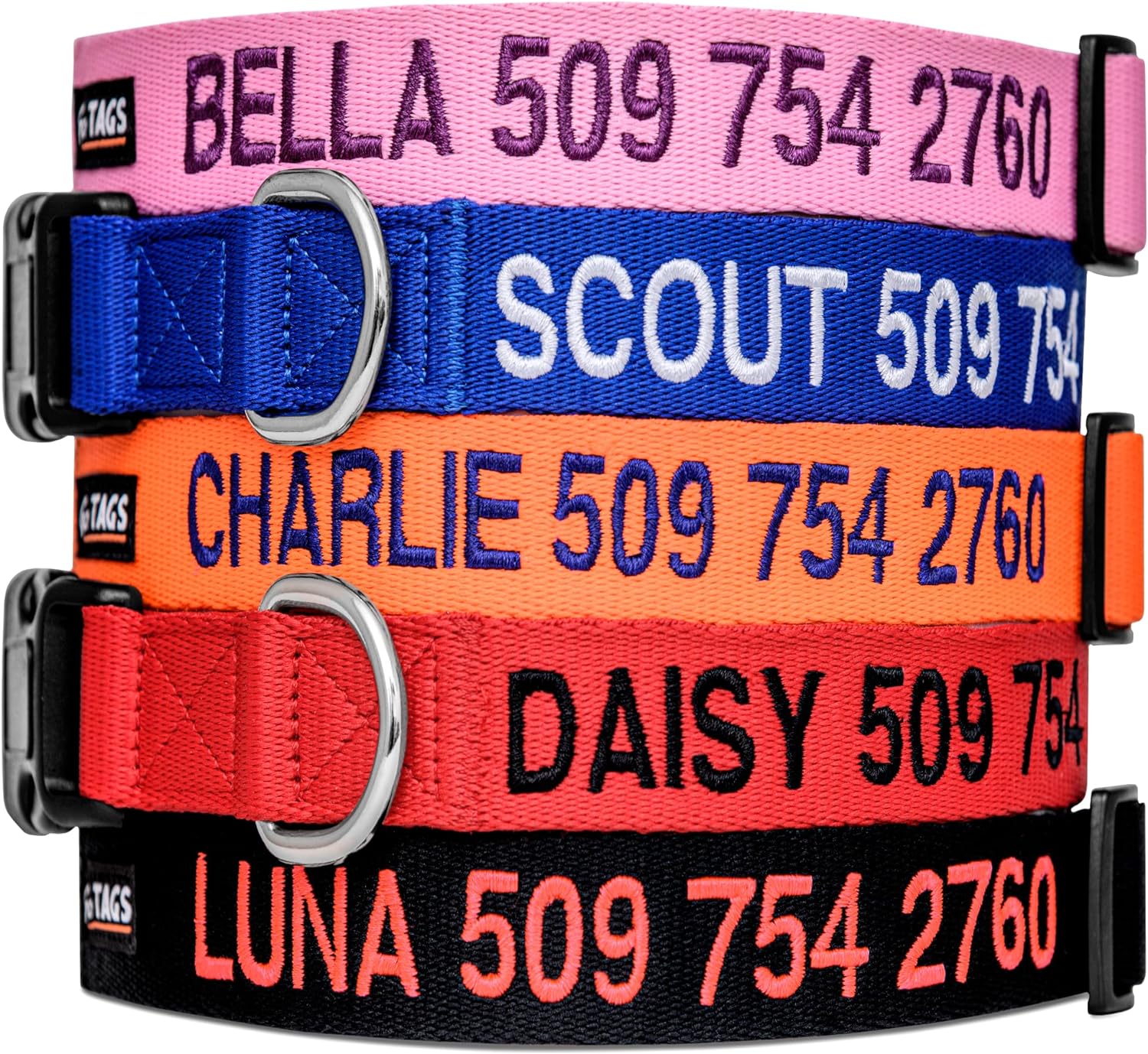 GoTags personalized embroidered dog collar