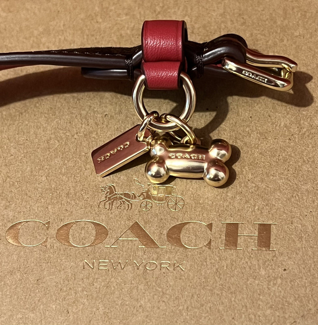 Signature monogram brown & red small dog collar with gold hardware