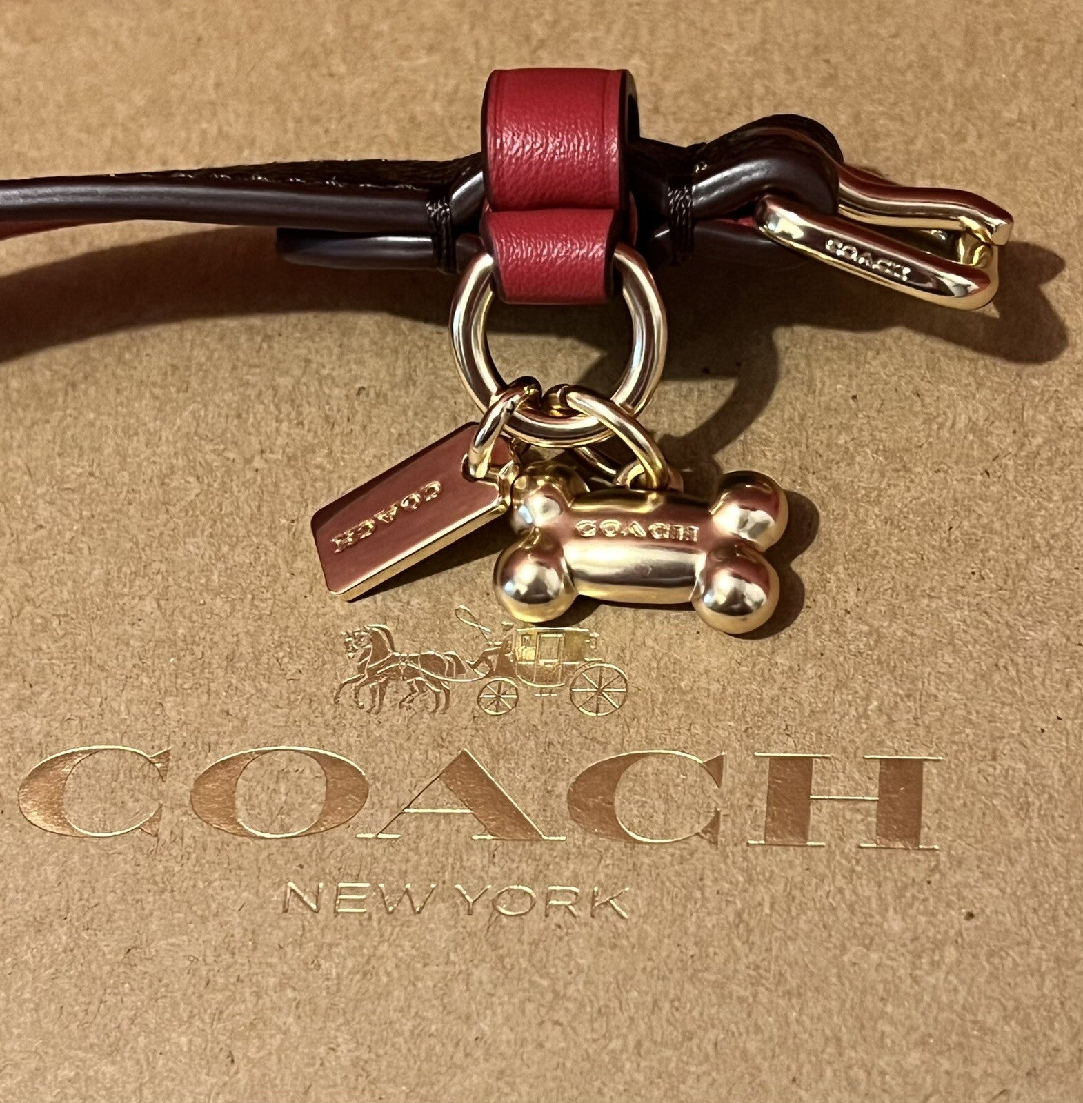 Signature monogram brown & red small dog collar with gold hardware