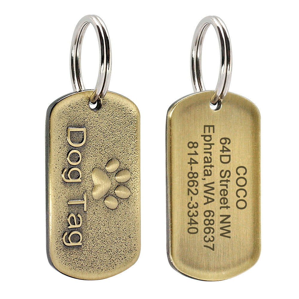 Brass dog tag engraving sample
