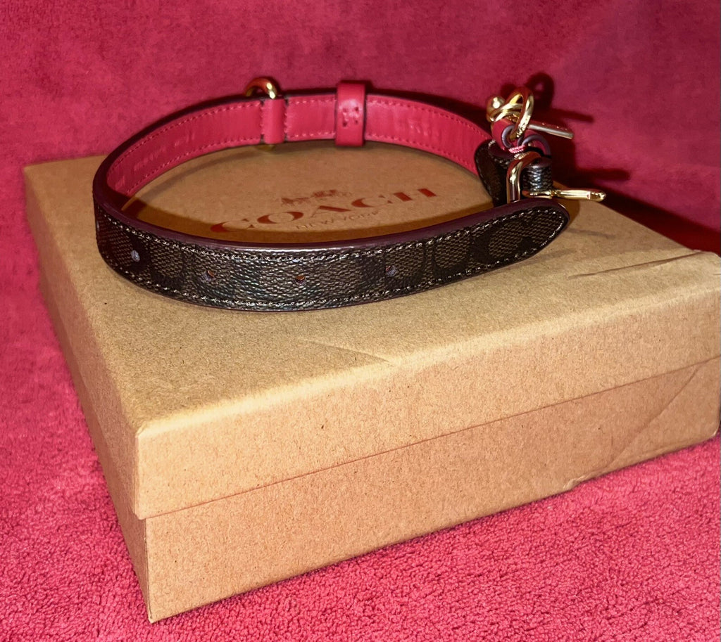Signature monogram brown & red small dog collar with gold hardware