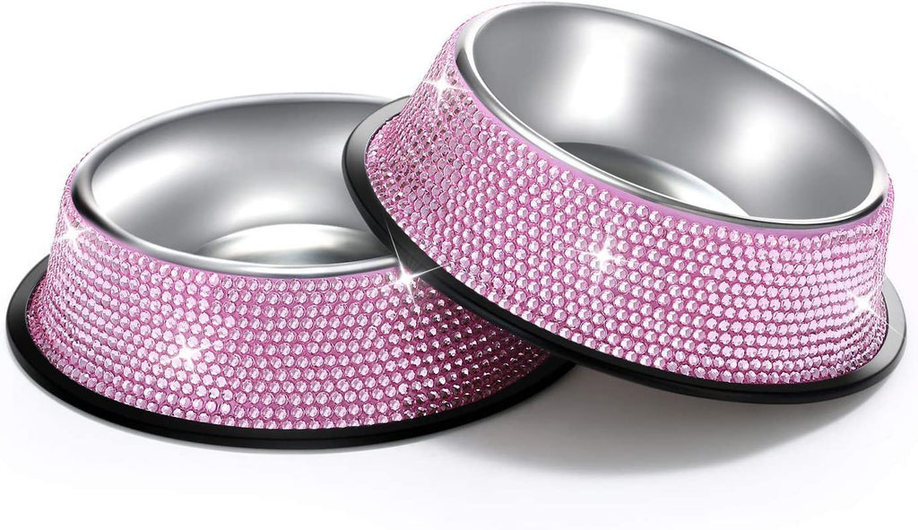 Bling rhinestone stainless steel pet bowl
