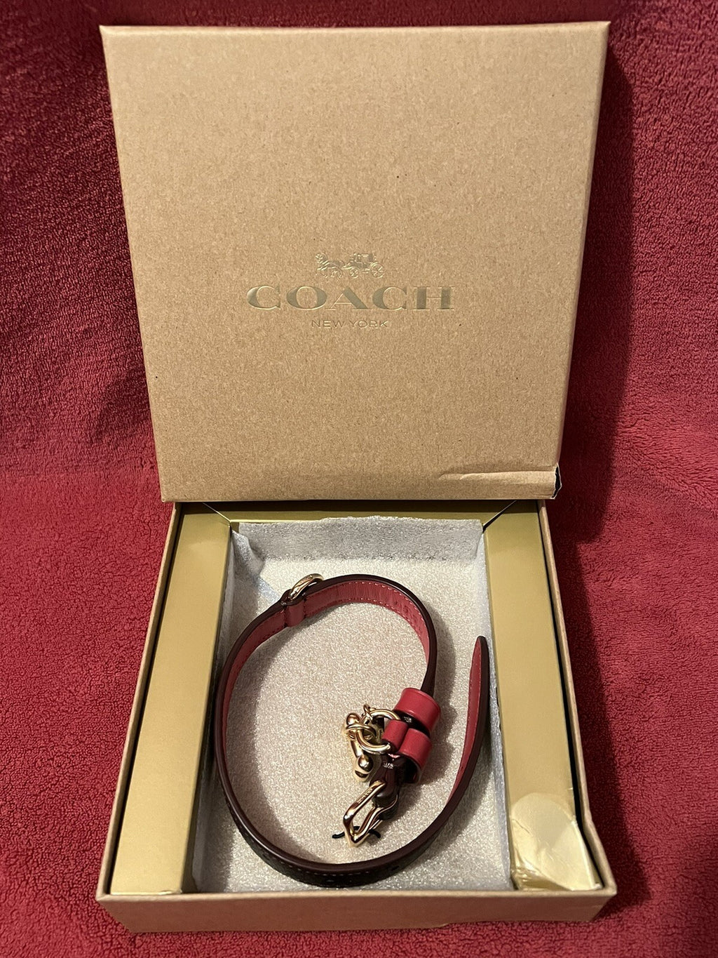 Signature monogram brown & red small dog collar with gold hardware