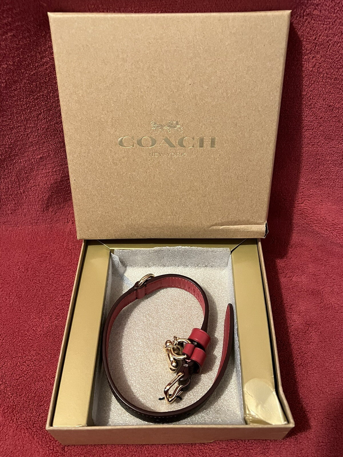 Signature monogram brown & red small dog collar with gold hardware